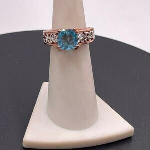 Sterling Silver‎ Rose Gold Wedding Engagement Floral Blue CZ Ring Sz 5.5